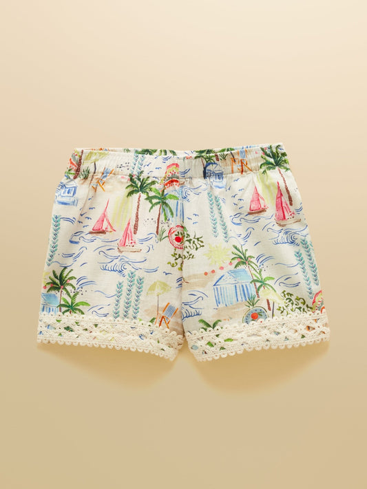 Young Ideas & Henmores -Isobel Crochet Short -White Boat Print -8