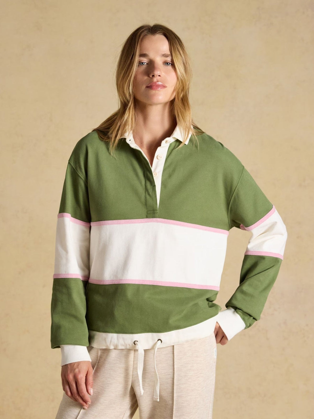 Young Ideas & Henmores -Jersey Rugger Deckshirt -Green/Cream Stripe -10