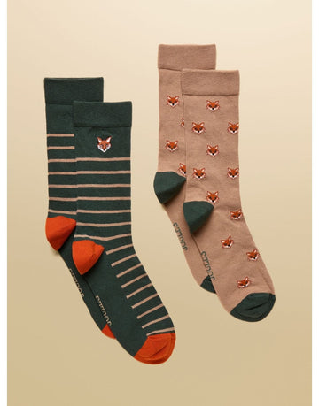 Young Ideas/Henmores - Kingsbury 2 Pack Socks - Green/Navy - OS