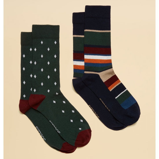 Young Ideas/Henmores - Kingsbury 2 Pack Socks - Green/Navy - OS
