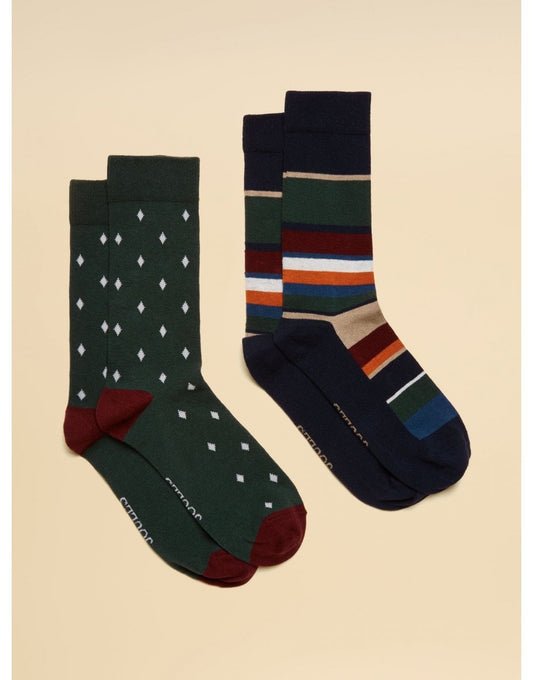 Young Ideas/Henmores - Kingsbury 2 Pack Socks - Green/Navy - OS