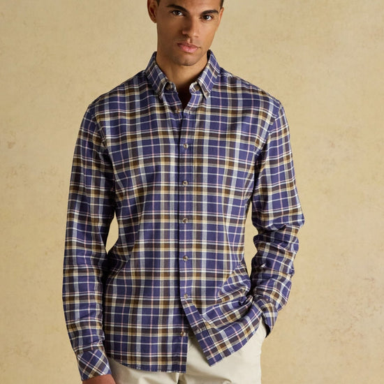Young Ideas/Henmores - Lightweight Brushed Flannel Shirt - Navy/Pink - M