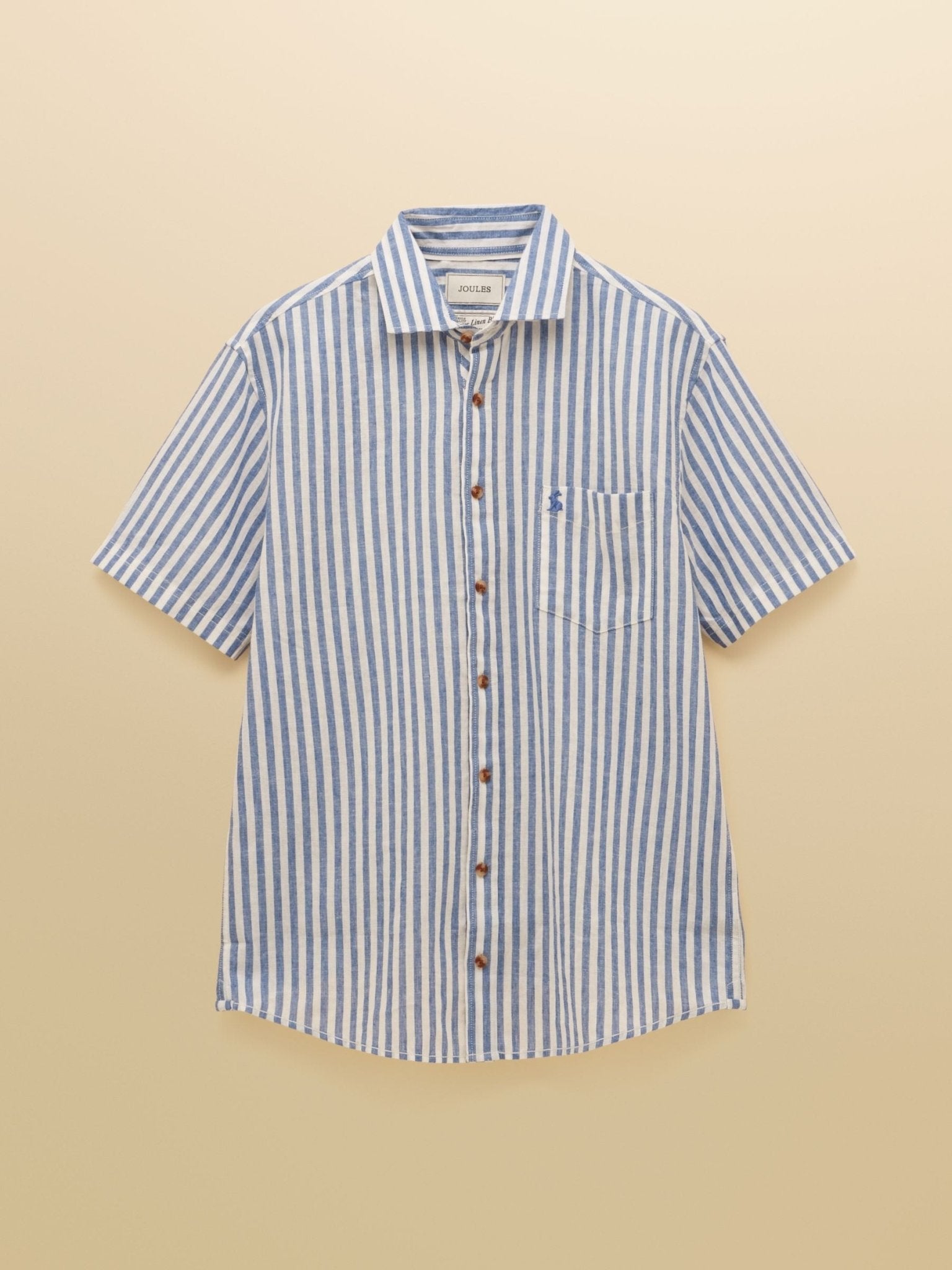 Young Ideas/Henmores - Linen Blend Short Sleeve Shirt - Blue/White Stripe - M