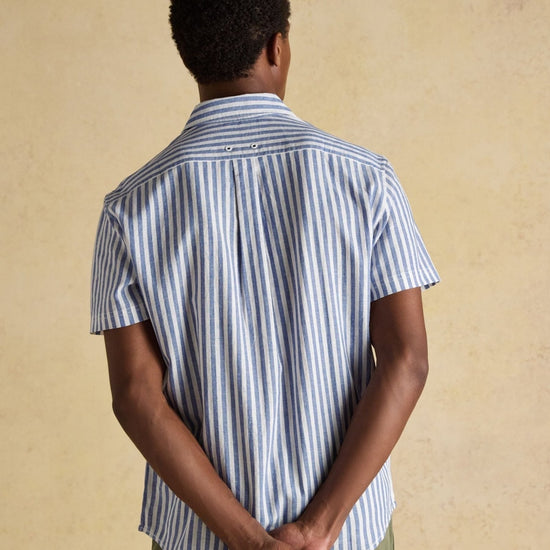 Young Ideas/Henmores - Linen Blend Short Sleeve Shirt - Blue/White Stripe - M