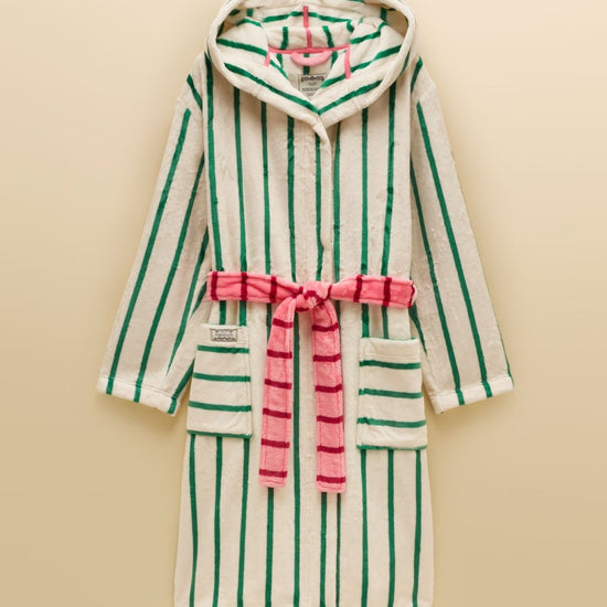 Young Ideas & Henmores -Luna Dressing Gown -Green/White Stripe -L-XL