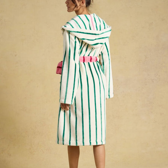 Young Ideas & Henmores -Luna Dressing Gown -Green/White Stripe -L-XL