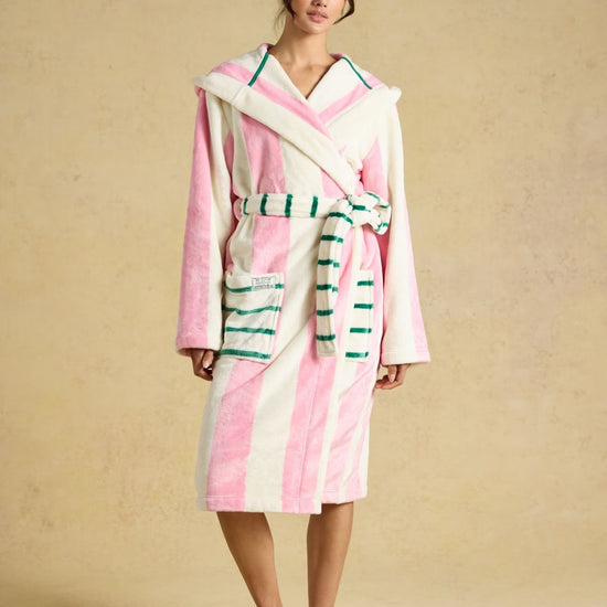 Young Ideas & Henmores -Luna Dressing Gown -Pink/Cream Stripe -L-XL