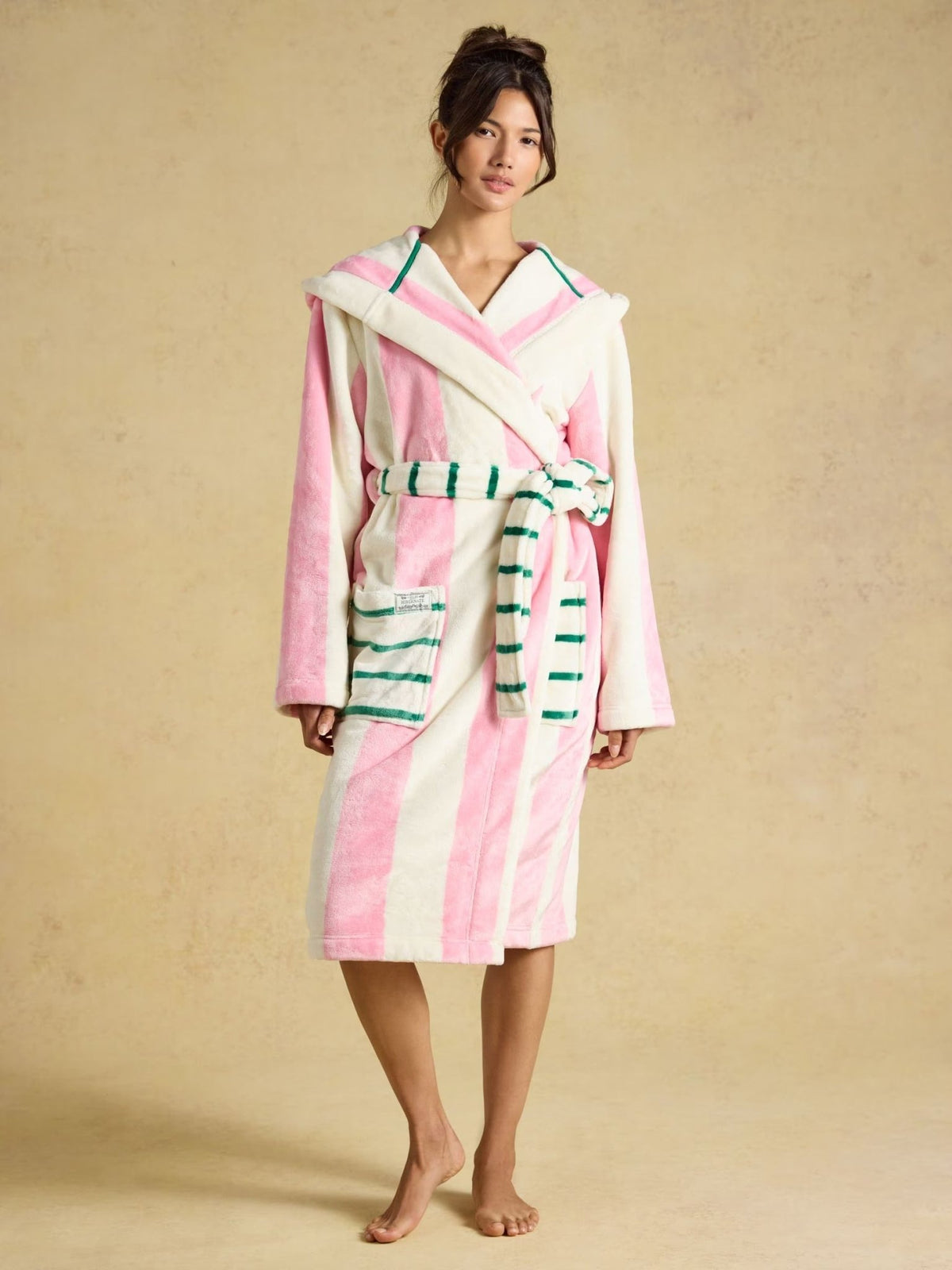 Young Ideas & Henmores -Luna Dressing Gown -Pink/Cream Stripe -L-XL