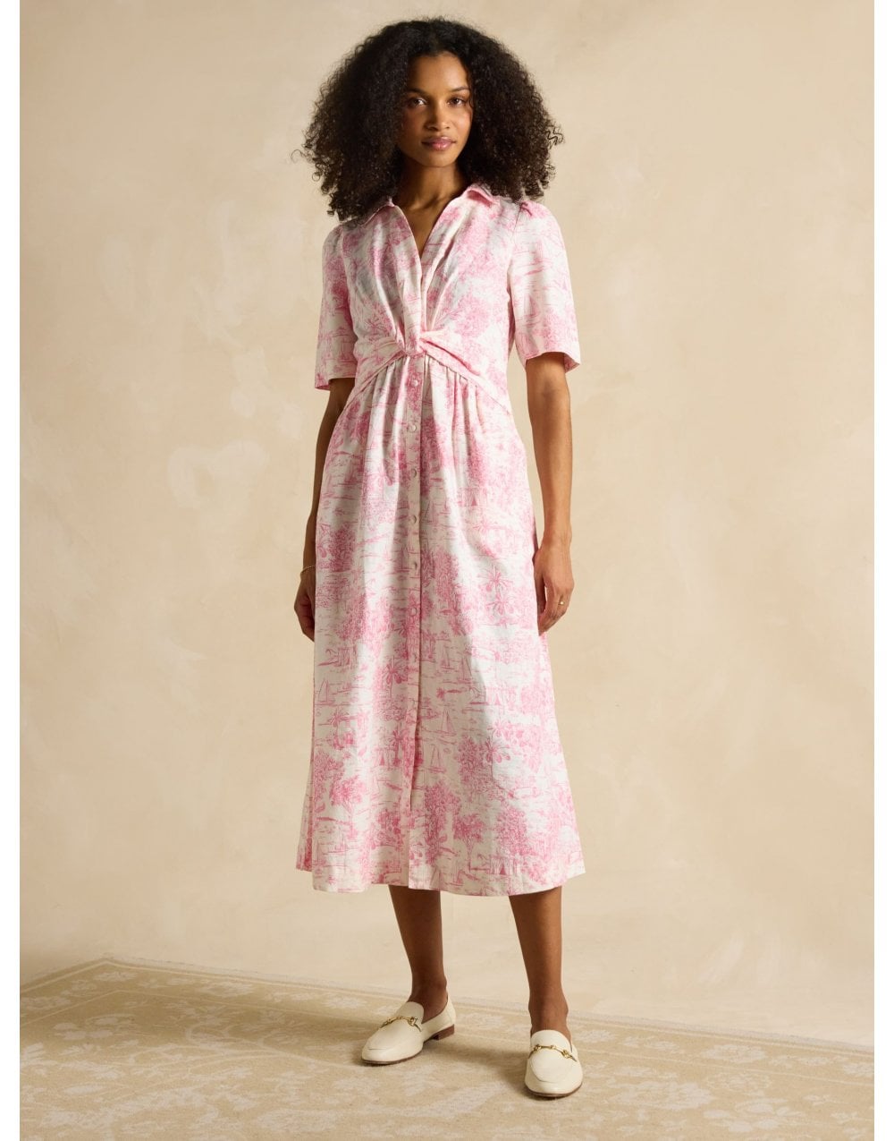 Young Ideas/Henmores - Marina Twist Detail Midi Dress - Pink Toile - 8