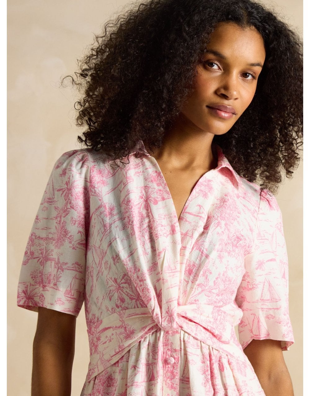 Young Ideas/Henmores - Marina Twist Detail Midi Dress - Pink Toile - 8