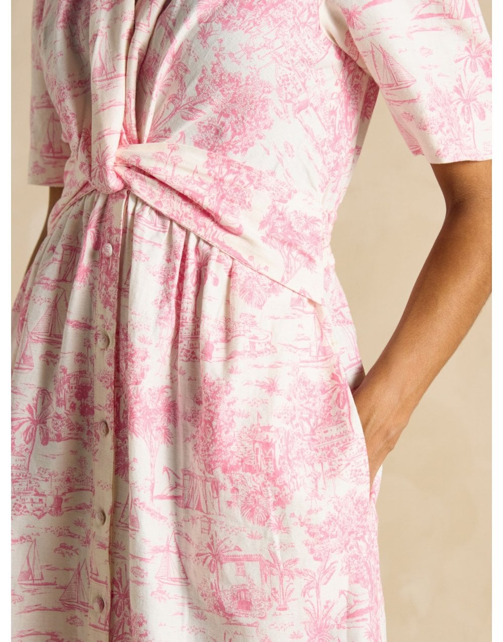 Young Ideas/Henmores - Marina Twist Detail Midi Dress - Pink Toile - 8