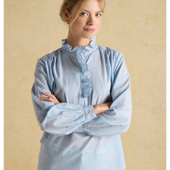 Young Ideas/Henmores - Melanie Frill Detail Long Sleeve Top - Blue/White - 10