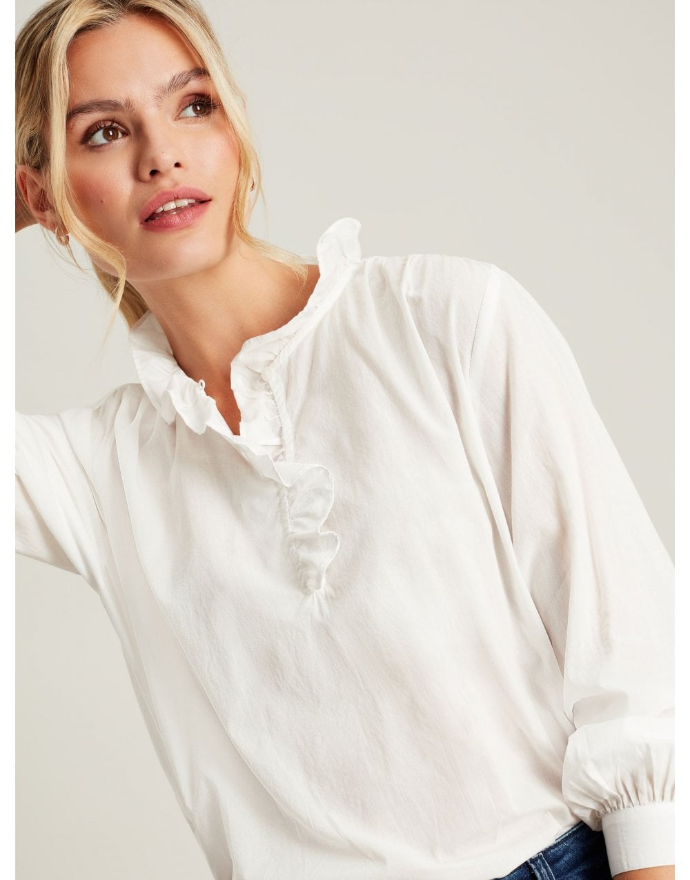 Young Ideas/Henmores - Melanie Frill Detail Long Sleeve Top - Blue/White - 10