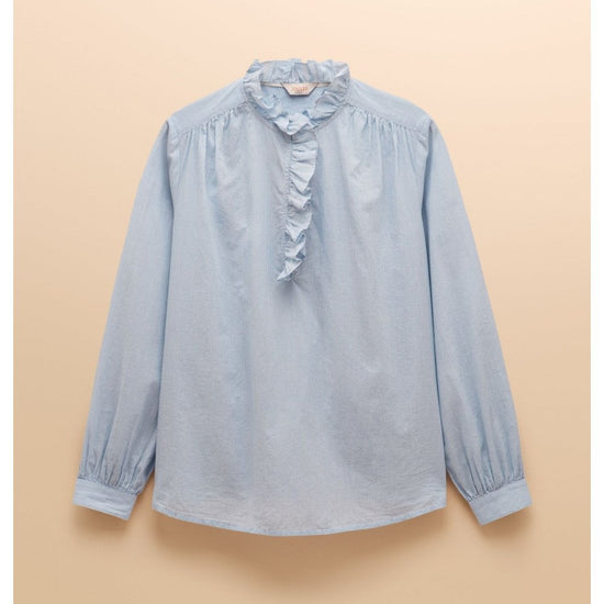 Young Ideas/Henmores - Melanie Frill Detail Long Sleeve Top - Blue/White - 10