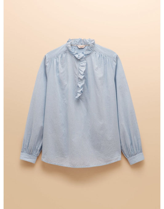 Young Ideas/Henmores - Melanie Frill Detail Long Sleeve Top - Blue/White - 10