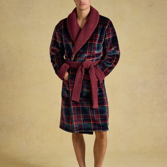 Young Ideas & Henmores -Montague Dressing Gown -Burgundy Red -L/XL
