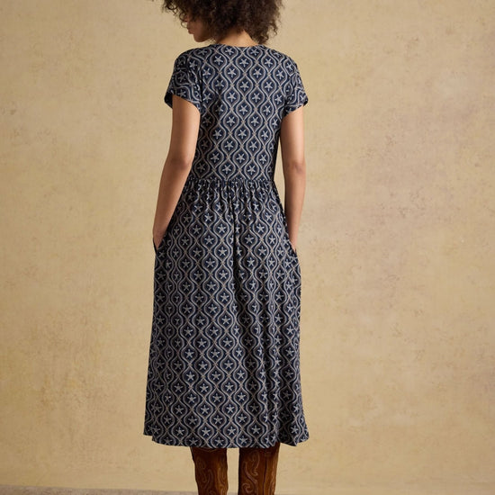 Young Ideas & Henmores - Nia Star Print Short Sleeve Dress - Navy - XS