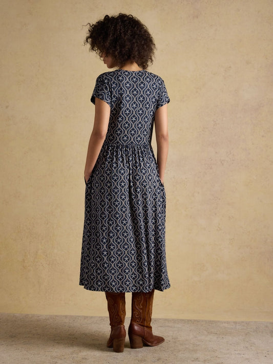 Young Ideas & Henmores - Nia Star Print Short Sleeve Dress - Navy - XS