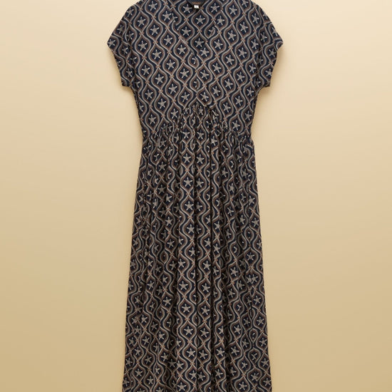 Young Ideas & Henmores - Nia Star Print Short Sleeve Dress - Navy - XS