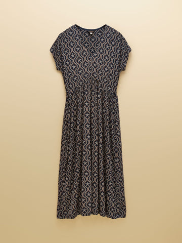 Young Ideas & Henmores - Nia Star Print Short Sleeve Dress - Navy - XS