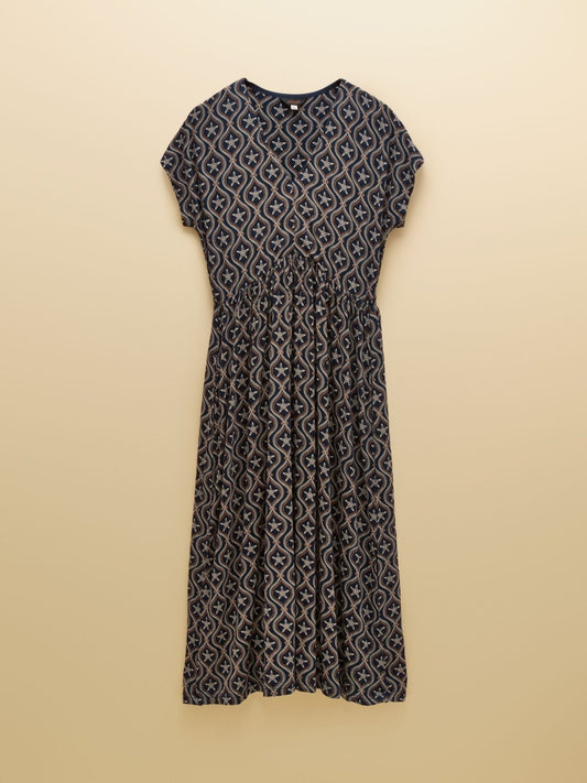 Young Ideas & Henmores - Nia Star Print Short Sleeve Dress - Navy - XS