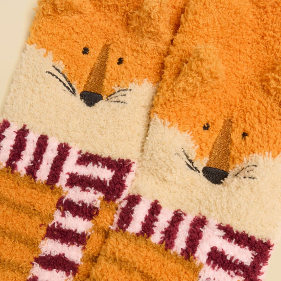 Young Ideas & Henmores -Novelty Fluffy Socks -Orange Fox -OS