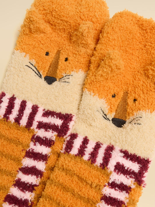 Young Ideas & Henmores -Novelty Fluffy Socks -Orange Fox -OS
