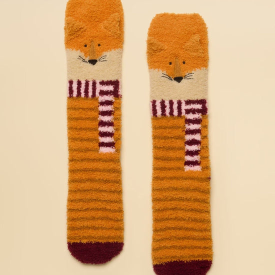 Young Ideas & Henmores -Novelty Fluffy Socks -Orange Fox -OS