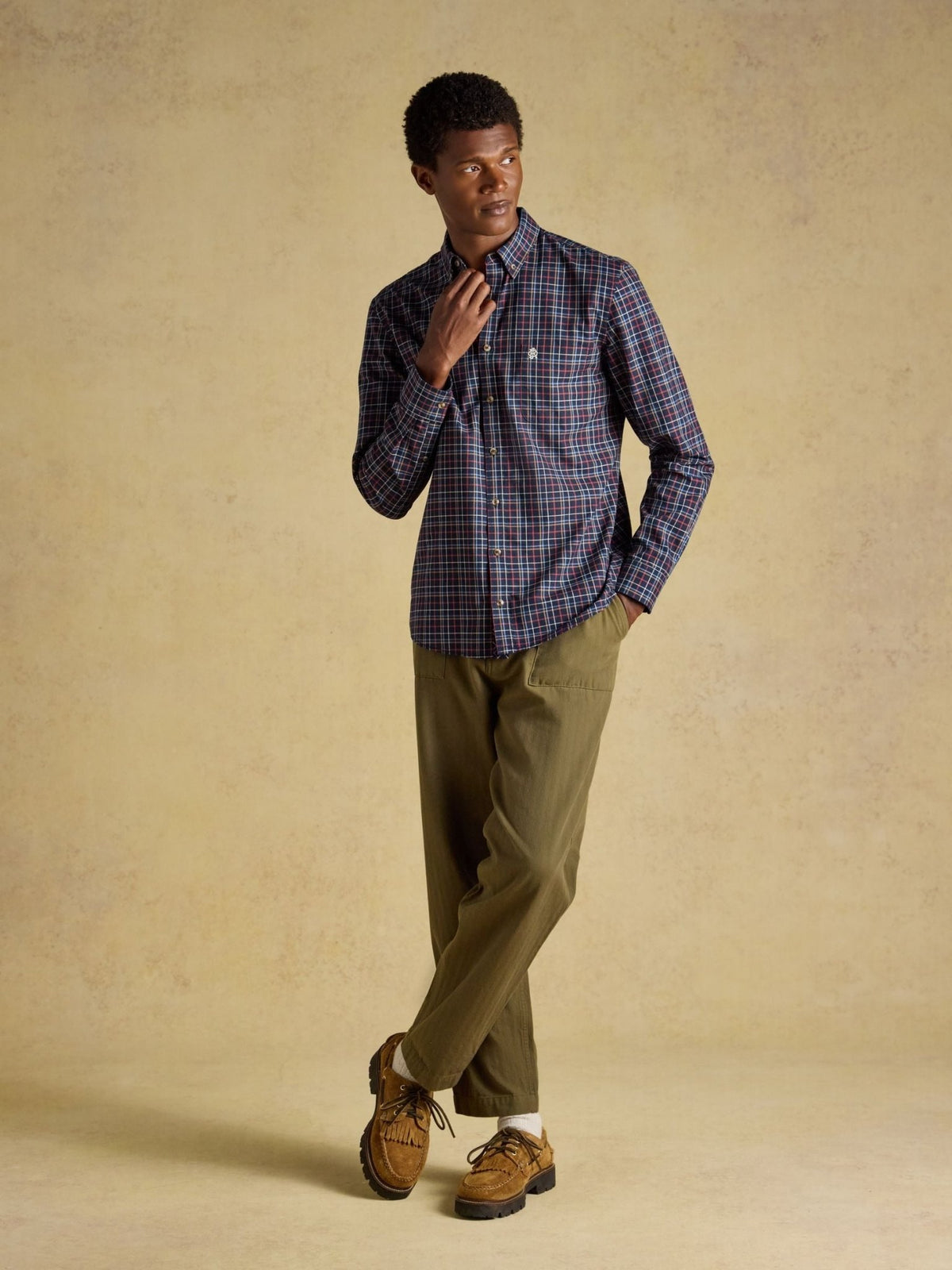 Young Ideas & Henmores -Oxford Check Classic Fit -Navy -M