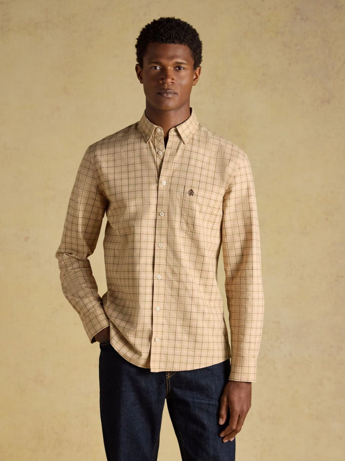 Young Ideas & Henmores -Oxford Check Classic Fit -Oatmeal -M