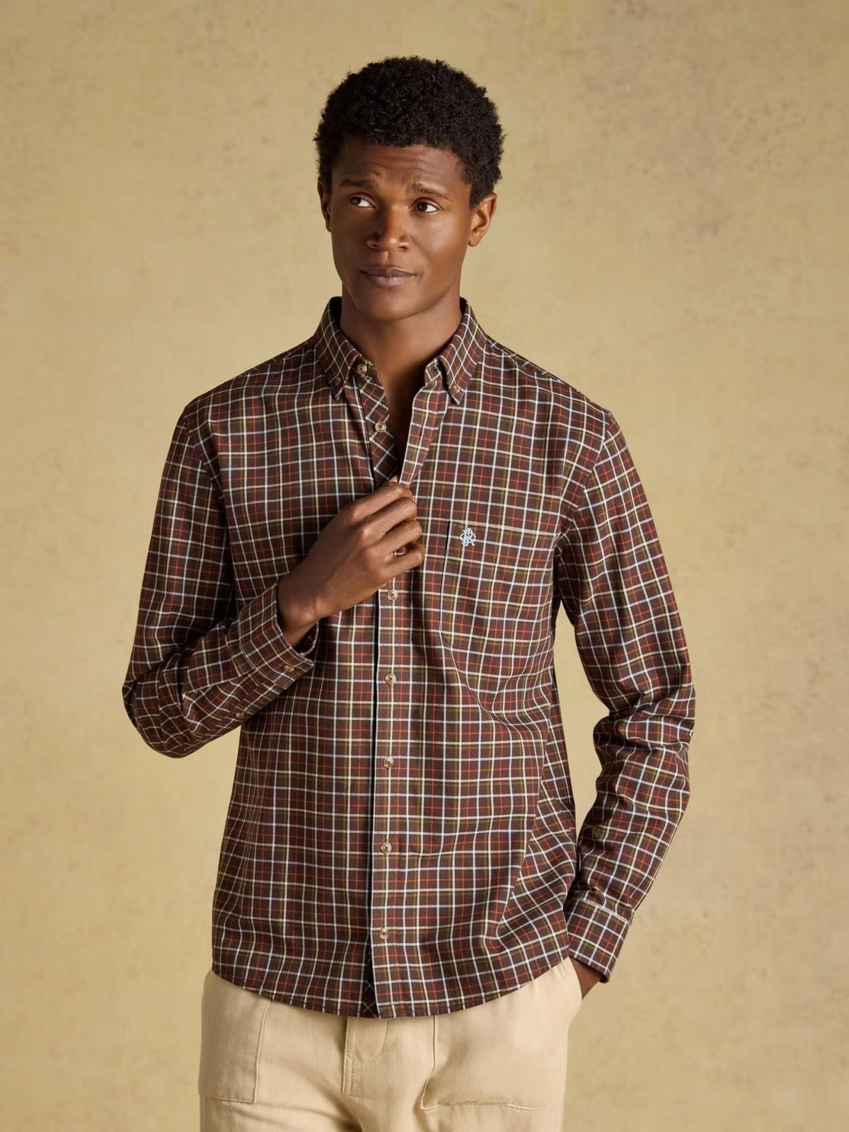 Young Ideas & Henmores -Oxford Check Classic Fit -Chocolate Brown -M