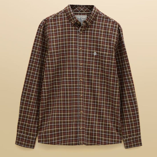Young Ideas & Henmores -Oxford Check Classic Fit -Chocolate Brown -M