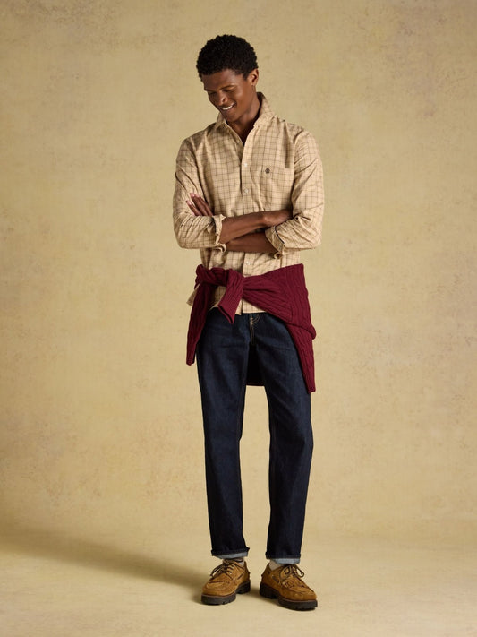 Young Ideas & Henmores -Oxford Check Classic Fit -Oatmeal -M