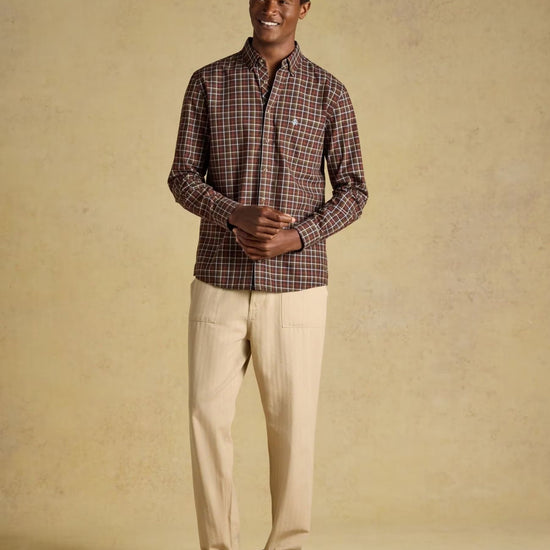 Young Ideas & Henmores -Oxford Check Classic Fit -Chocolate Brown -M