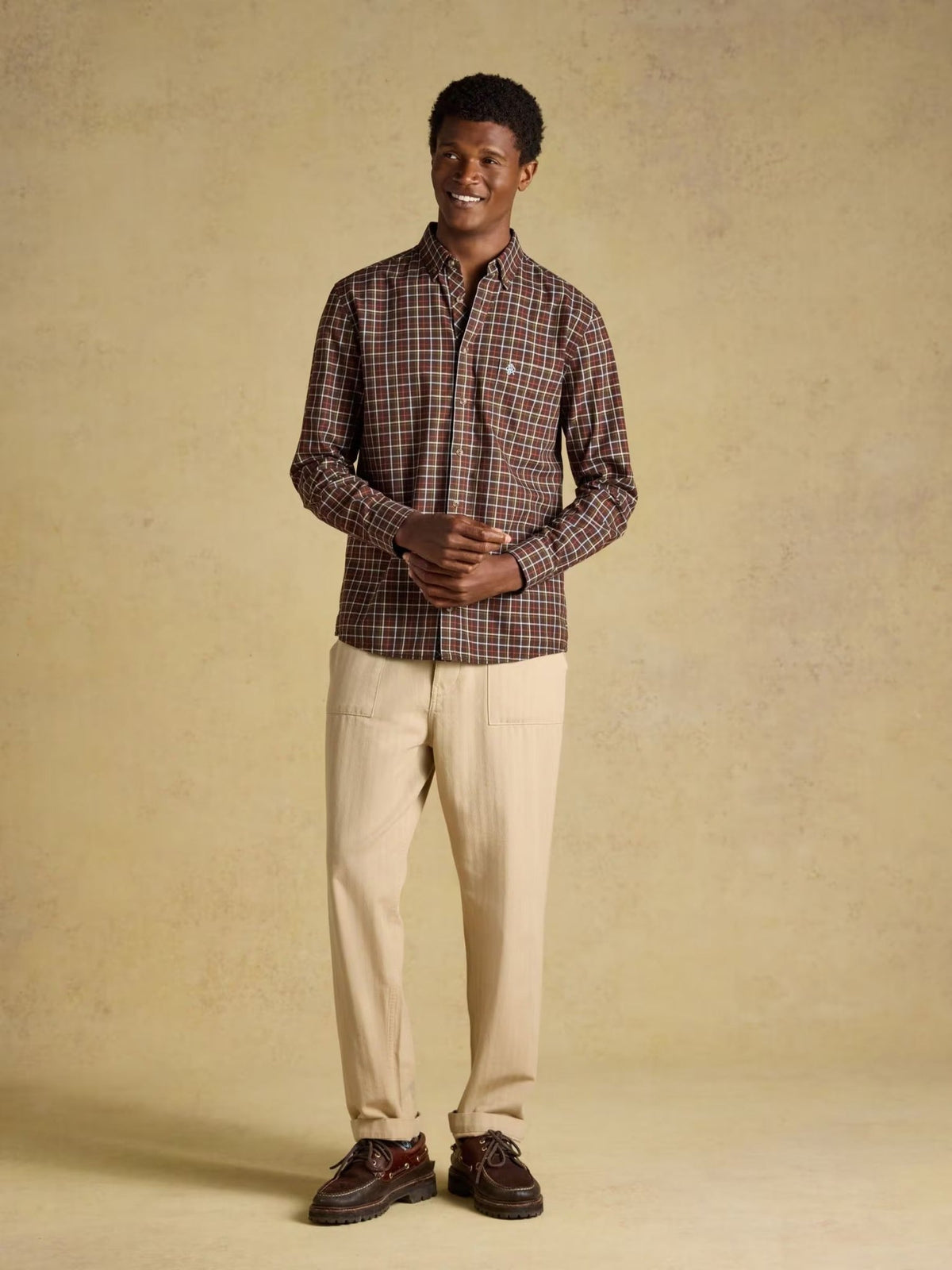 Young Ideas & Henmores -Oxford Check Classic Fit -Chocolate Brown -M