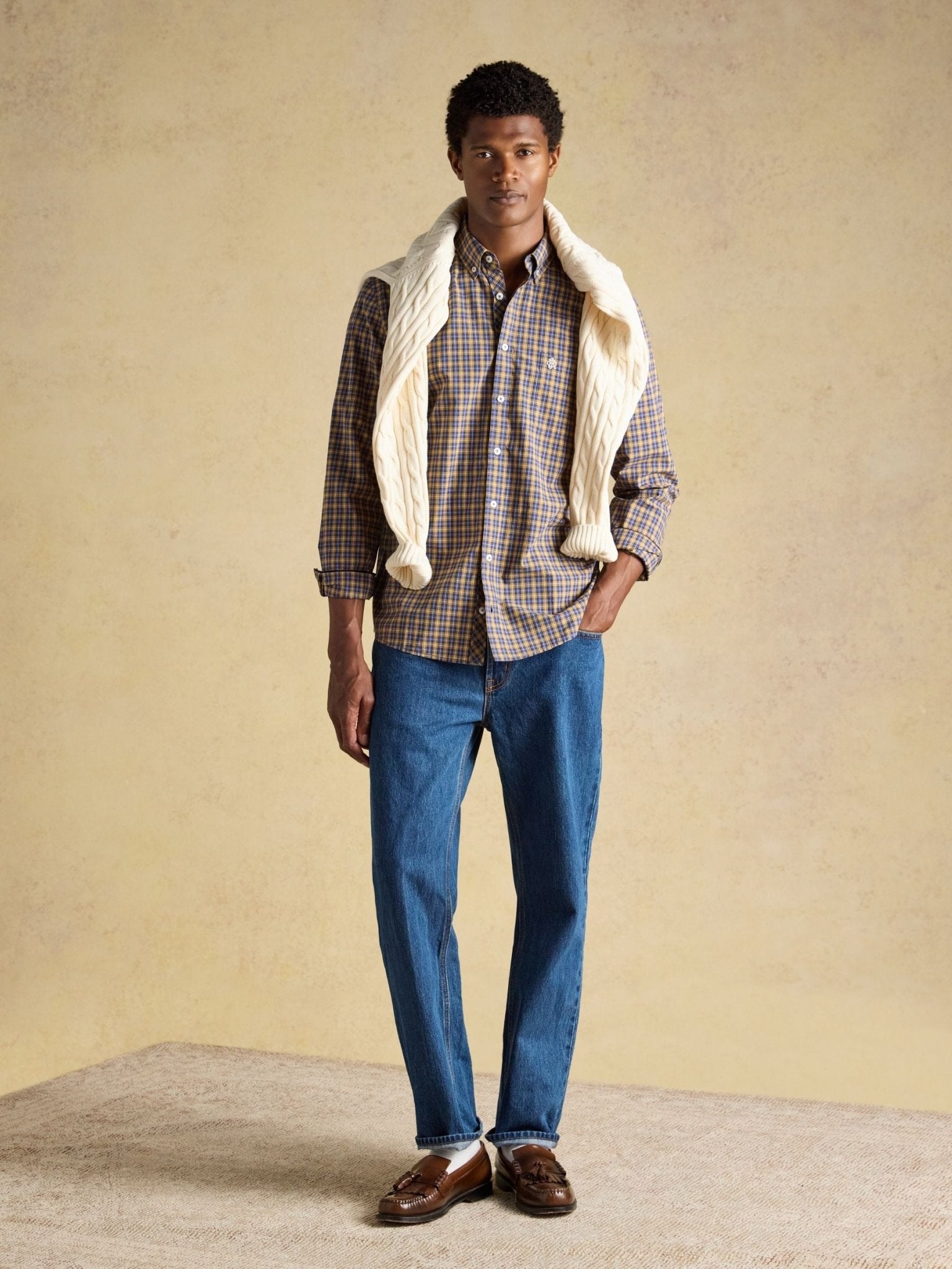 Young Ideas & Henmores -Poplin Check Classic Fit -Blue/Yellow -M
