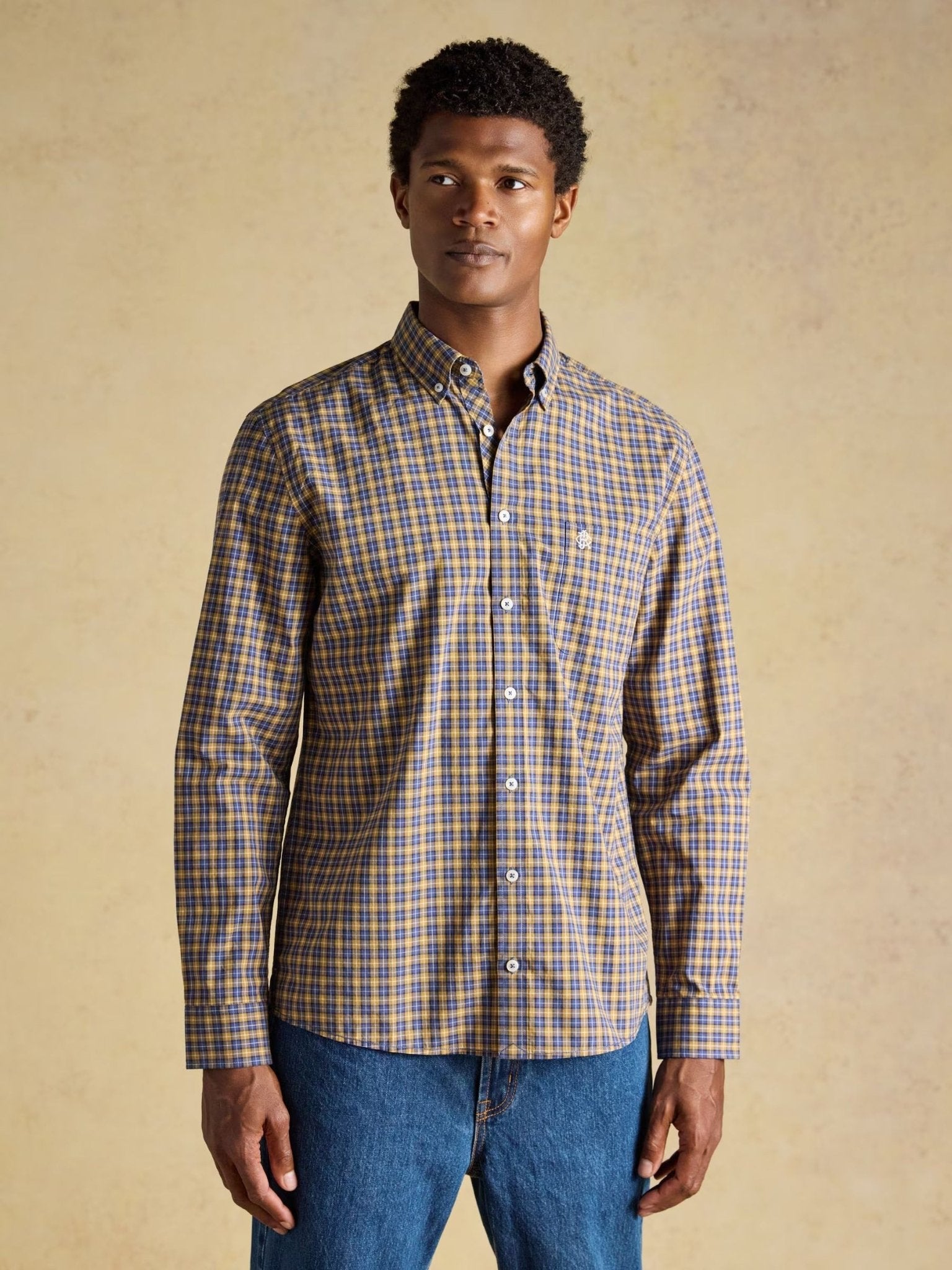 Young Ideas & Henmores -Poplin Check Classic Fit -Blue/Yellow -M