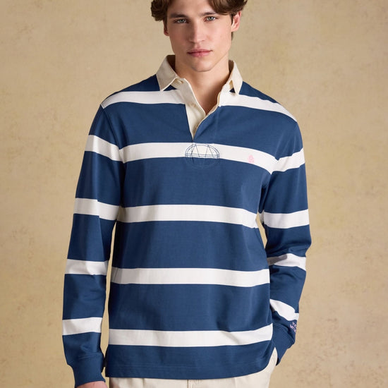 Young Ideas & Henmores - Rugby Club Long Sleeve Polo Shirt - Blue/White - M