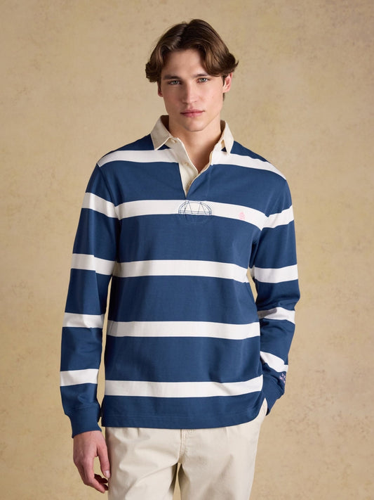 Young Ideas & Henmores - Rugby Club Long Sleeve Polo Shirt - Blue/White - M