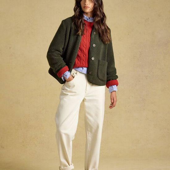 Young Ideas & Henmores -Sadie Short Fleece Jacket -Khaki Green -8