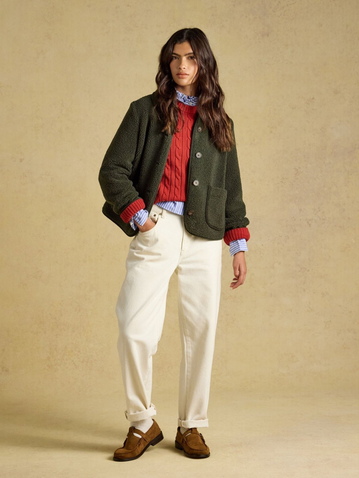 Young Ideas & Henmores -Sadie Short Fleece Jacket -Khaki Green -8