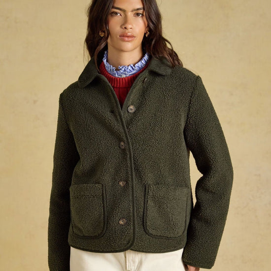 Young Ideas & Henmores -Sadie Short Fleece Jacket -Khaki Green -8