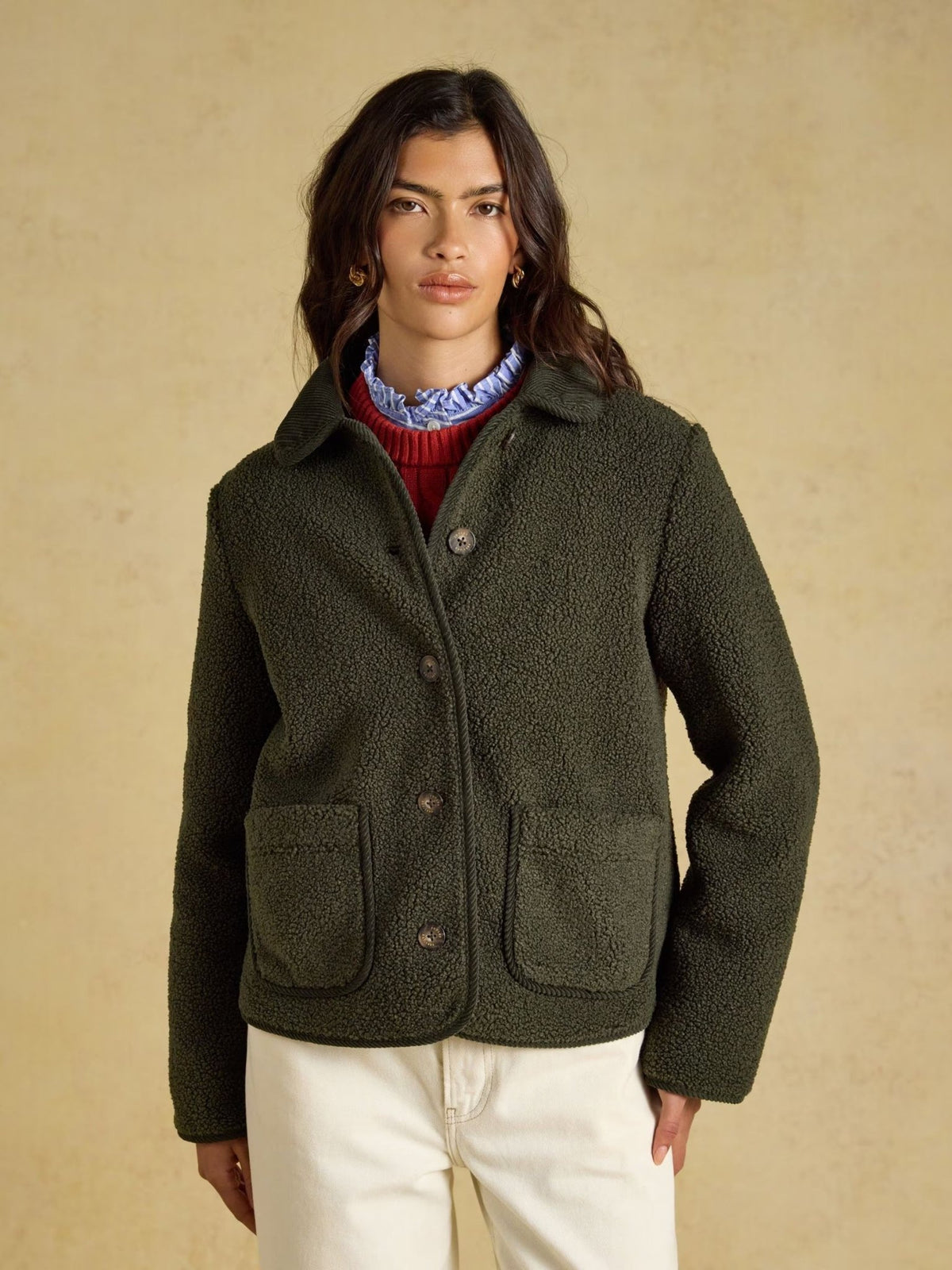 Young Ideas & Henmores -Sadie Short Fleece Jacket -Khaki Green -8