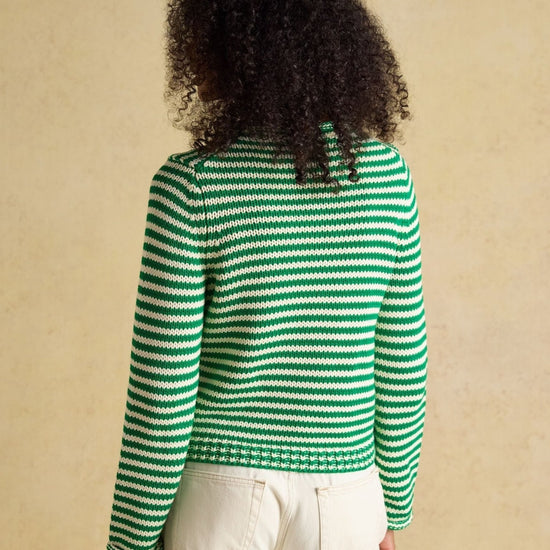 Young Ideas & Henmores - Skye Cotton Knit Stripe Jumper - Green - XS