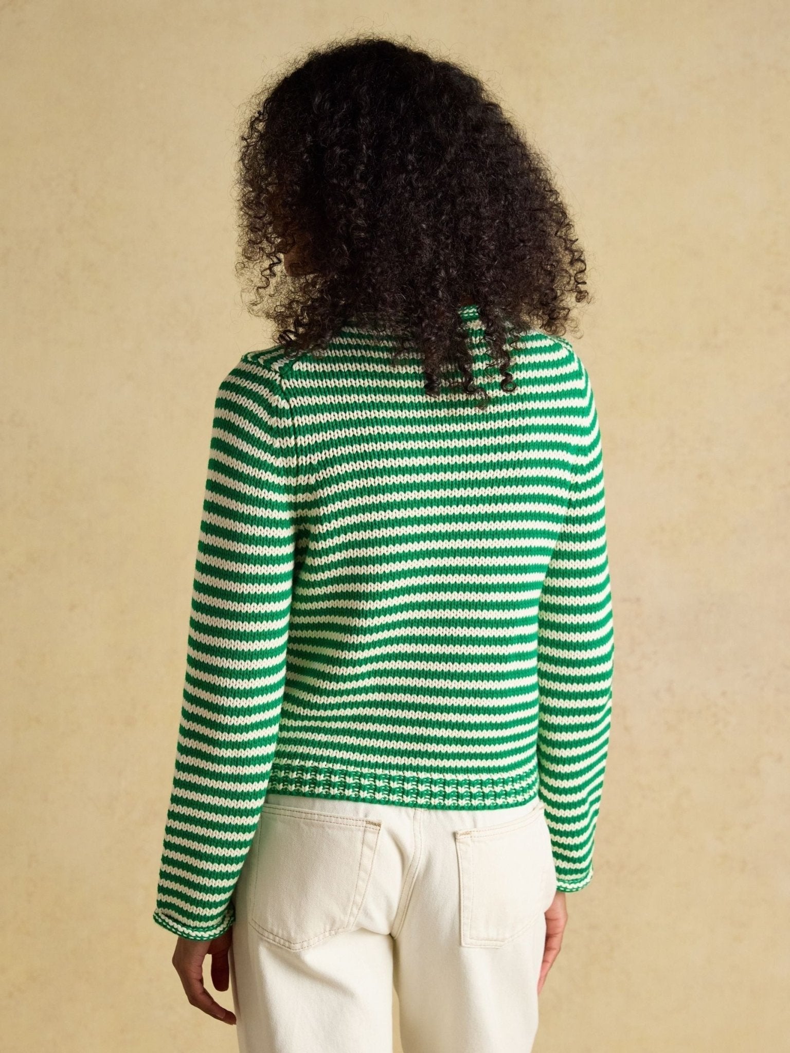 Young Ideas & Henmores - Skye Cotton Knit Stripe Jumper - Green - XS