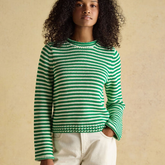 Young Ideas & Henmores - Skye Cotton Knit Stripe Jumper - Green - XS