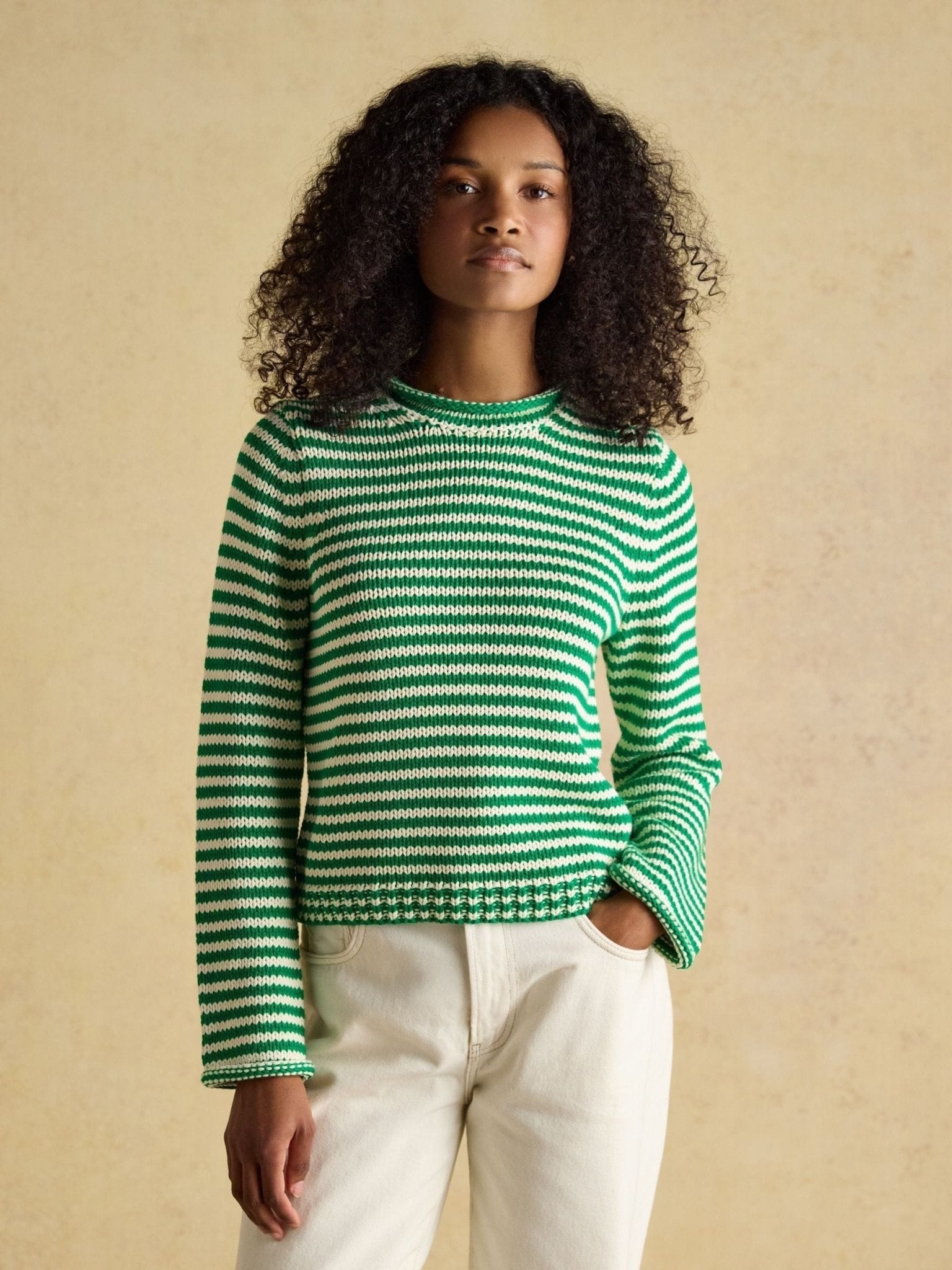 Young Ideas & Henmores - Skye Cotton Knit Stripe Jumper - Green - XS
