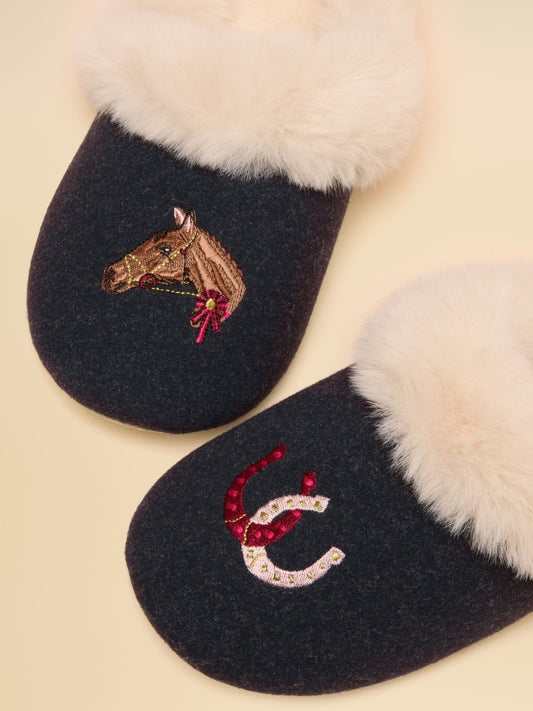 Young Ideas & Henmores -Slippet Luxe Slippers -Navy Horse -L