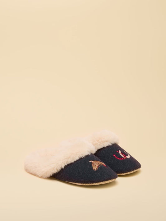 Young Ideas & Henmores -Slippet Luxe Slippers -Navy Horse -L