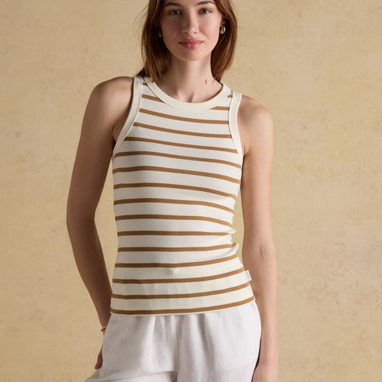 Young Ideas & Henmores - Sofia Jersey Tank Top - Tan Stripe - 8